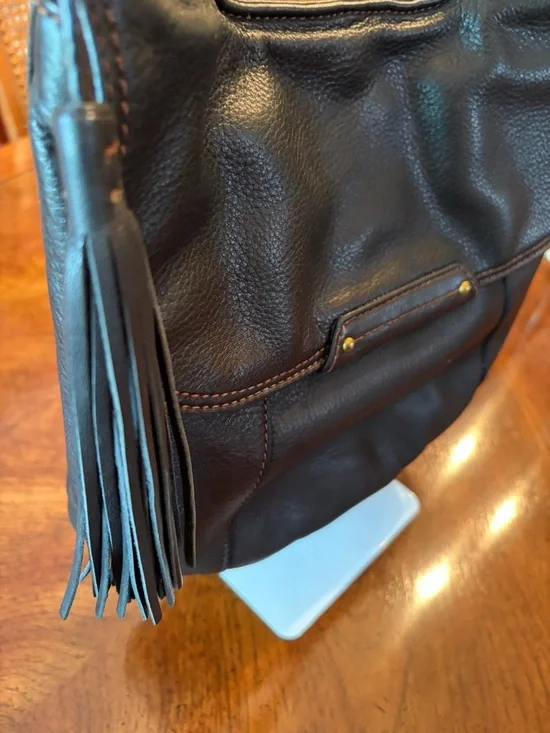 HOBO Black Integrated Leather Strap Crossbody Bag with Brass Accent - Picture 7 of 10